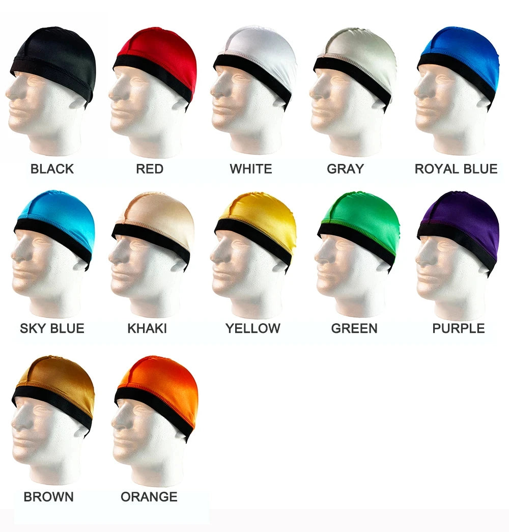 New Unisex Silky Dome Cap For Men Elastic Band Silky Durag Bandanas Bottom Wig Cap Spandex Cooling Cap Silk Based Beanie Bonnet