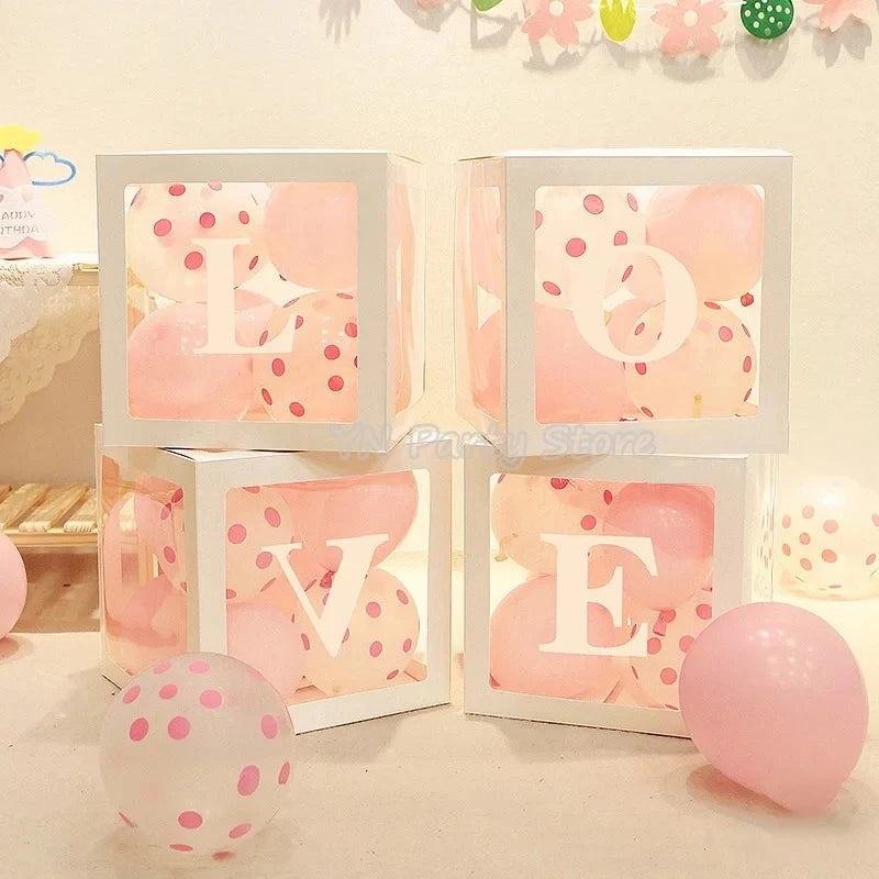 Transparent Letter Balloon Box Baby Shower Decoration Boy Girl 1st Birthday Party Decorations Kids Wedding Decor Supplies