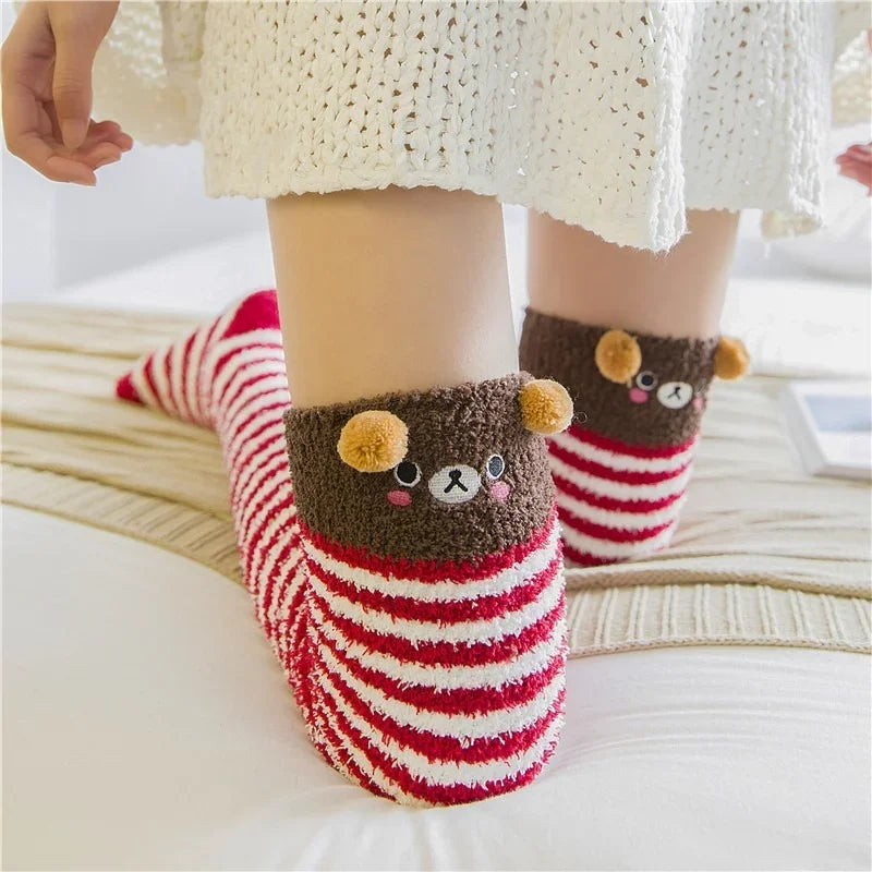 Japanese Mori Girl Animal Modeling Knee Socks Striped Cute Compression Autumn Winter Warm Sock Kawaii Cozy Long Thigh High Socks