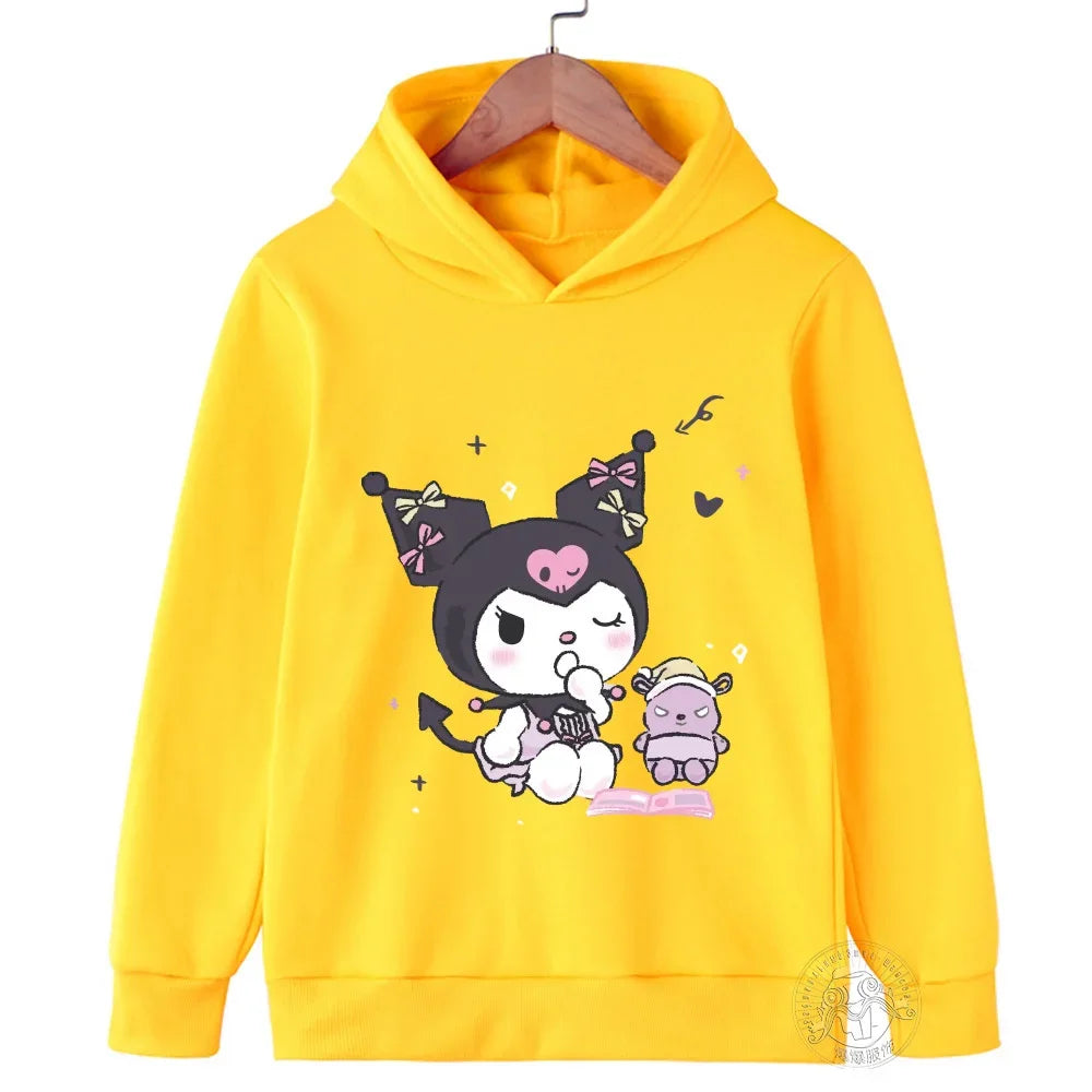 Hello Kitty Kuromi Cartoon Boys and Girls 3-14 Years Old Kawaii Street Casual Sweatshirt Children's Outdoor Sports Hoodie