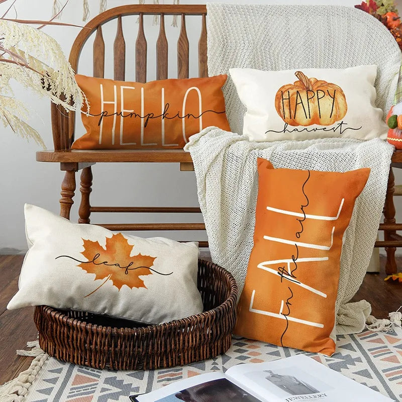 Fall Decor Maple Leaf Throw Pillow Covers, 12 X 20 Pillows Autumn Thanksgiving Cushion Case For Sofa Couch Set Of 4