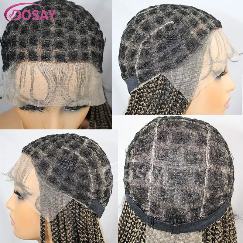 36" Full Lace Braid Wigs Synthetic Box Braided Lace Front Wigs For Black Women Cornrow Knotless Braided Wigs Square Hair Wigs