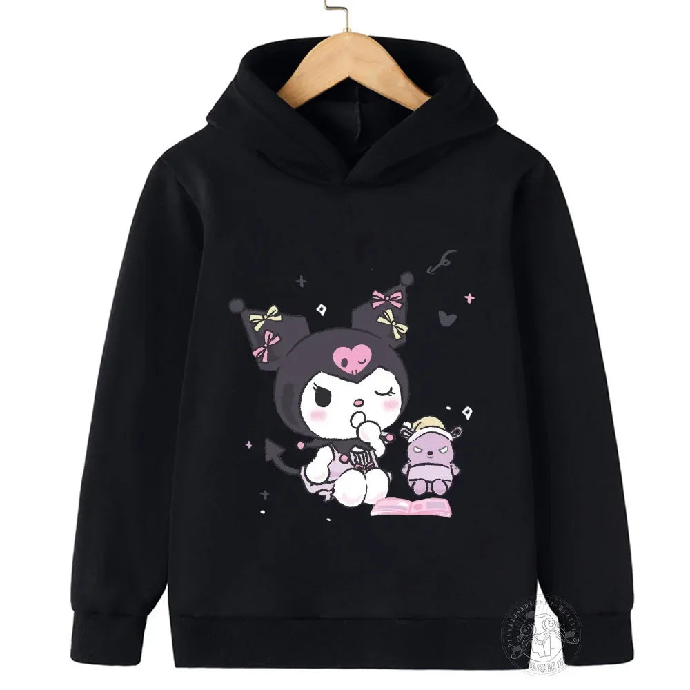 Hello Kitty Kuromi Cartoon Boys and Girls 3-14 Years Old Kawaii Street Casual Sweatshirt Children's Outdoor Sports Hoodie