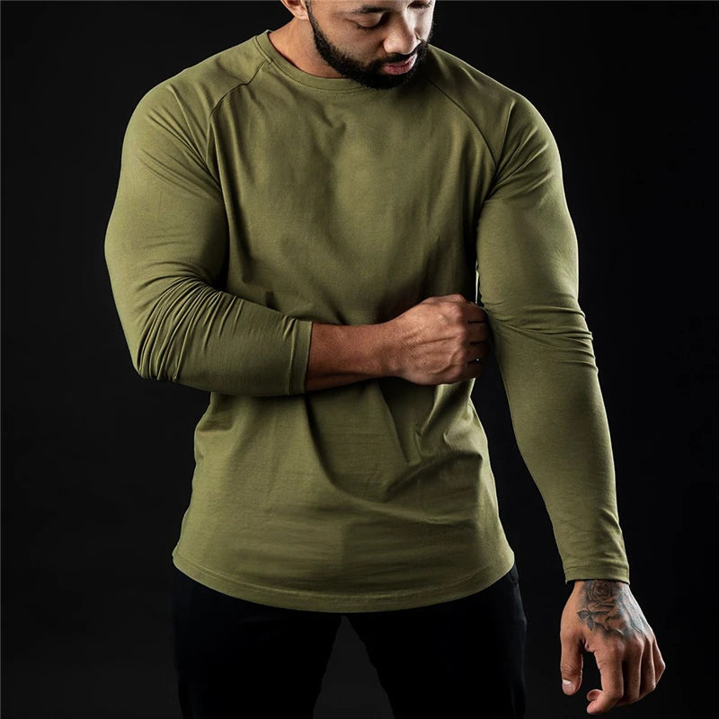 Autumn Fashion Cotton Long Sleeve T-shirt Mens Gym T Shirts Male Bodybuilding Tee Shirts Casual Tops for Men Sportswear