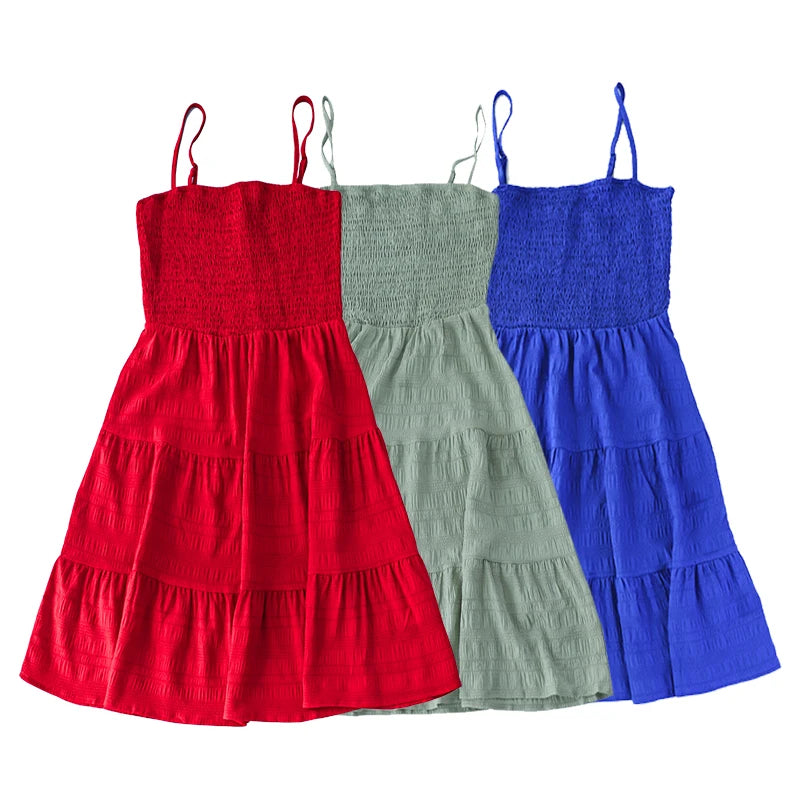 Solid Slip Dress for Women Ruffle Backless Dress Casual Mini Beach Dress Elastic Sleeveless Summer Dress