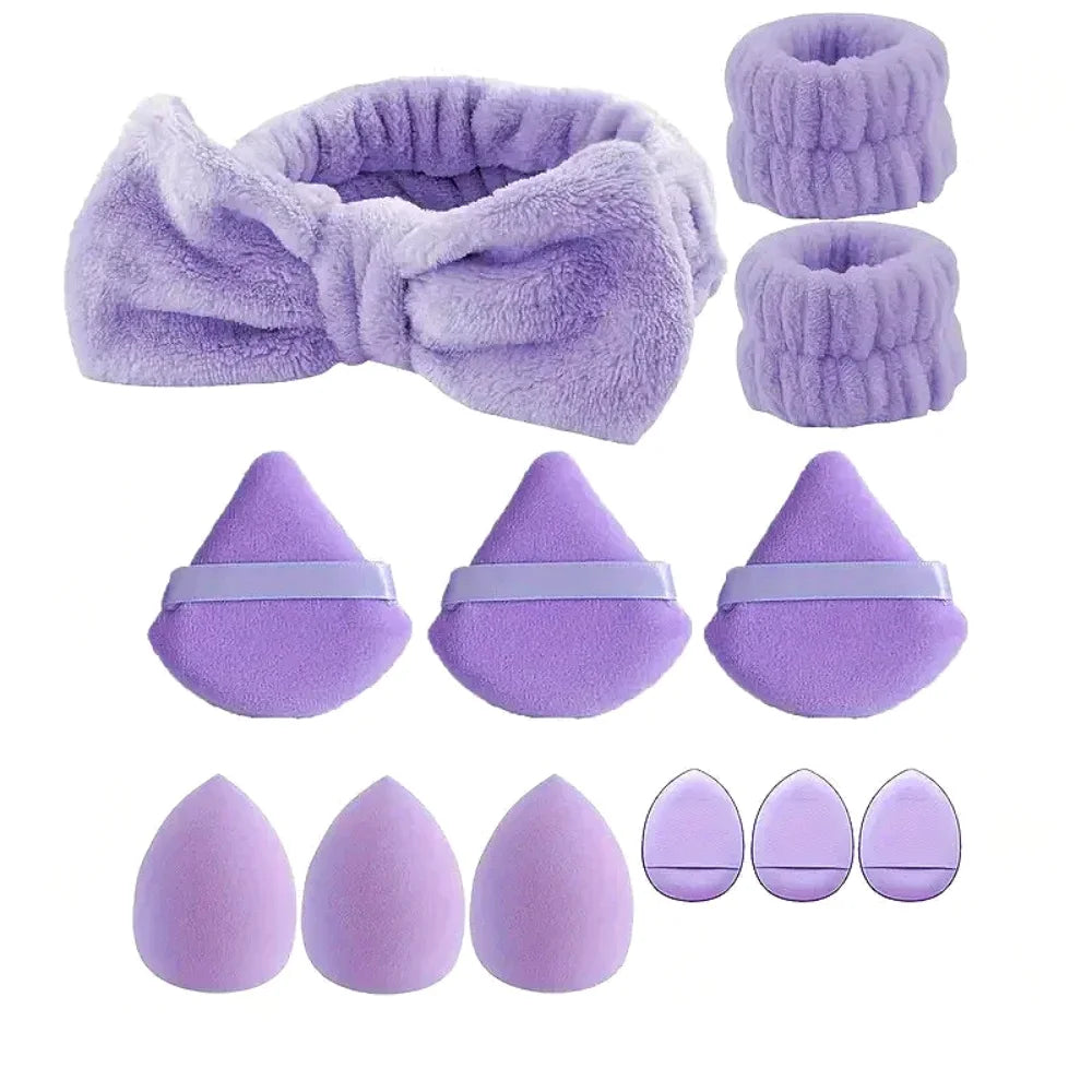 12Pcs Makeup Sponge Blender Beauty Egg Foundation Sponges Cosmetic Powder Puff Spa Headband Wristband Make Up Tools Accessories