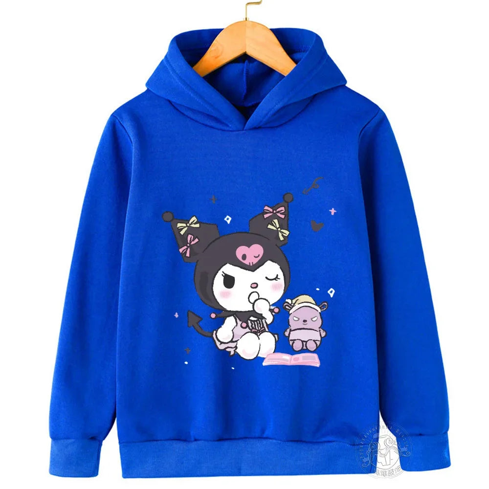 Hello Kitty Kuromi Cartoon Boys and Girls 3-14 Years Old Kawaii Street Casual Sweatshirt Children's Outdoor Sports Hoodie