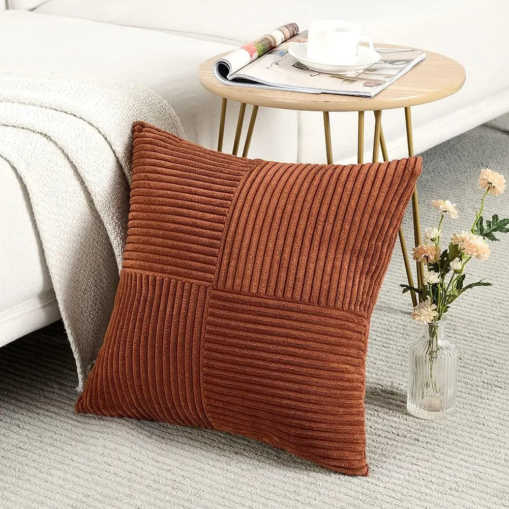 Splicing Cushion Cover Boho Decorative Corduroy Throw Pillow Covers 18x18 Inch for Couch Bed Sofa Room Farmhouse Fall Home Decor