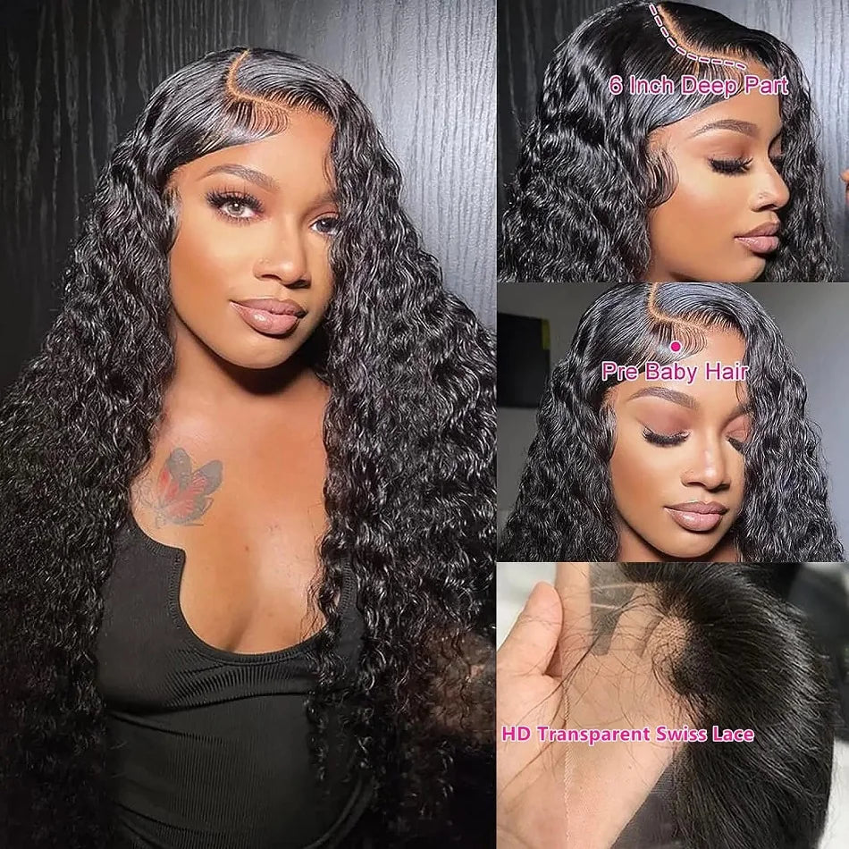 Deep Wave Water wave Frontal Wigs hd lace wig 13x6 human hair Curly Wig For Women choice Pre Plucked 30 40 Inch Loose