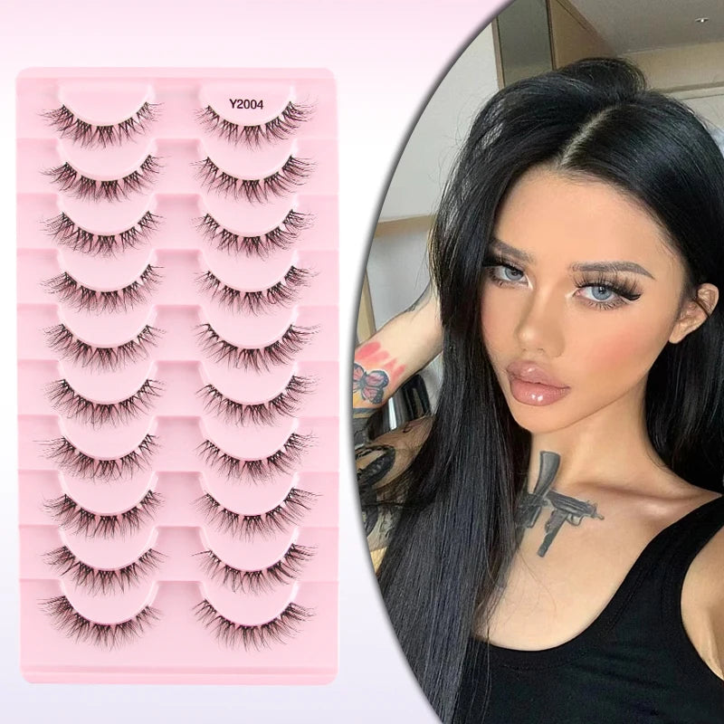 3/10 Pairs Natural Long Fluffy False Eyelashes Wispy Lashes 3D Segmented Lashes Fake Eyelashes Clear Band Eye Lashes Make up