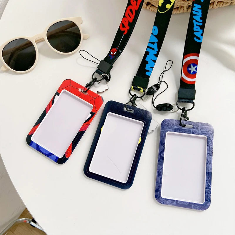 Disney Superhero ID Card Holder Neck Strap Pendant Cool Boys Door Badge Holder Lanyards Keychain Men Work Credential Case Gift