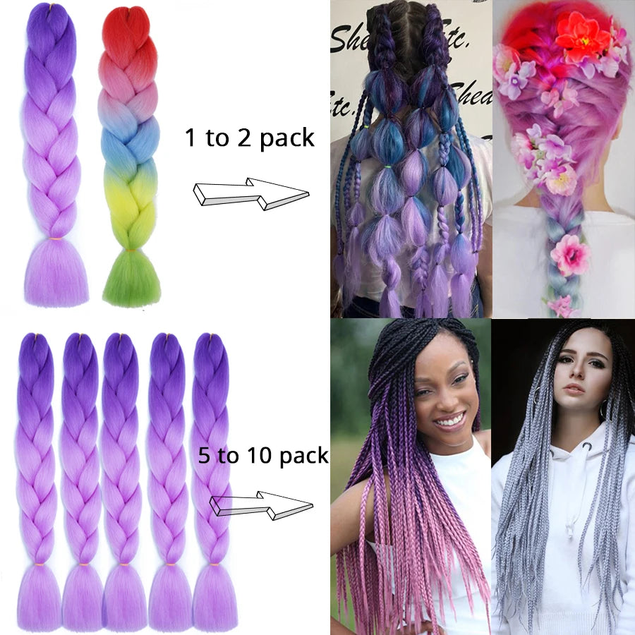 24'' 100G Synthetic Jumbo Braiding Hair Ombre Rainbow Hair Extensions Festival Jumbo Crochet Hair Weaving Box Braids Hairpieces