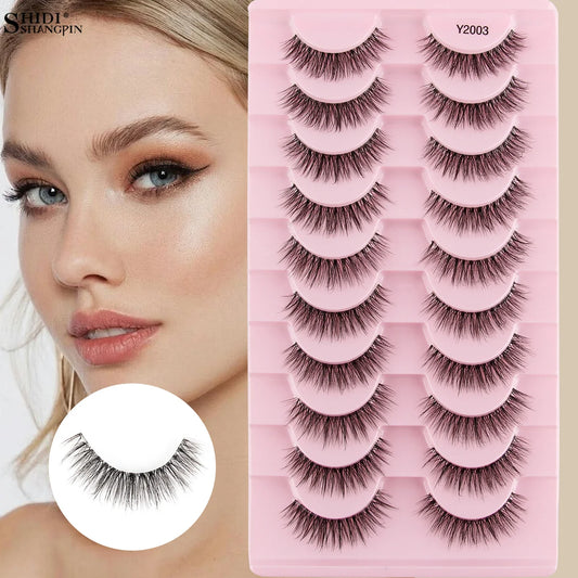 3/10 Pairs Natural Long Fluffy False Eyelashes Wispy Lashes 3D Segmented Lashes Fake Eyelashes Clear Band Eye Lashes Make up