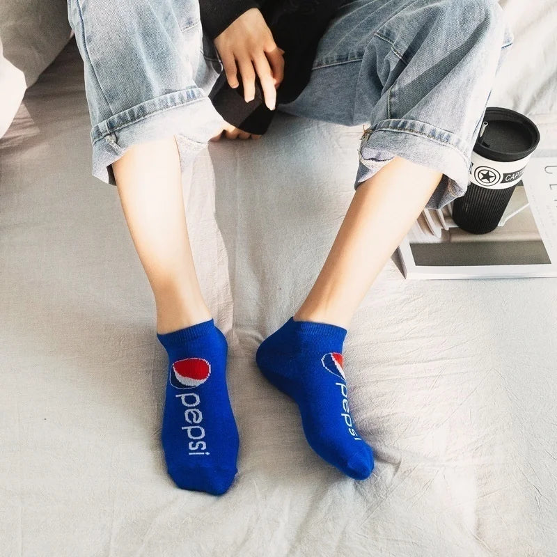 1 Pair Trendy Men Women Colorful Combed Cotton Anckle Socks Boat Socks Tide Brand Cola Funny Socks for Adults