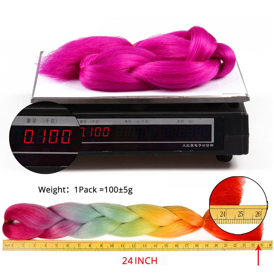 24'' 100G Synthetic Jumbo Braiding Hair Ombre Rainbow Hair Extensions Festival Jumbo Crochet Hair Weaving Box Braids Hairpieces