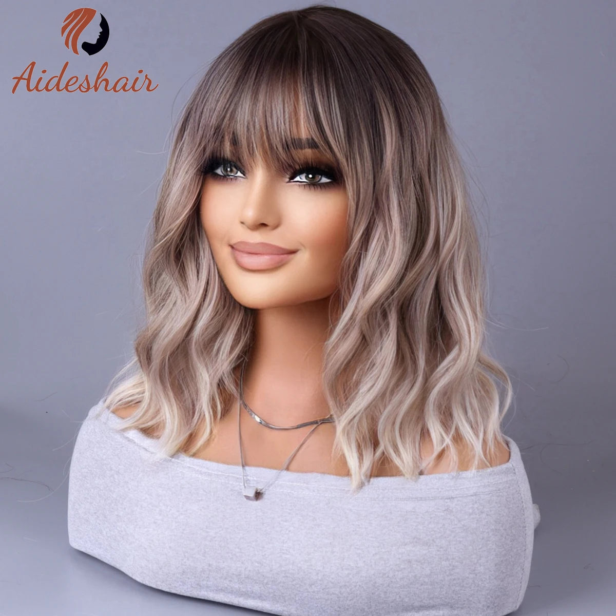 Synthetic wig 2023 New Internet celebrity style with fringe gradually light gray wigs European and American