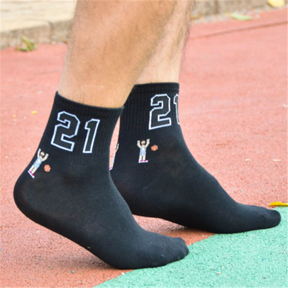 High Quality Fashion Men's Funny Breathable Basketball Sport Stars With Lucky Number 09/21/23/24/35 Unisex Harajuku Happy Socks