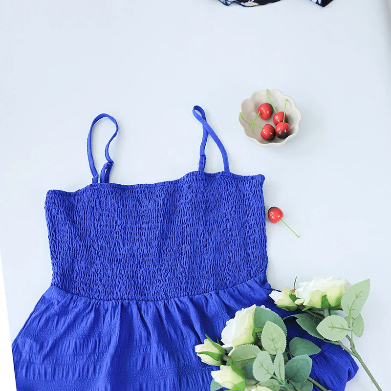 Solid Slip Dress for Women Ruffle Backless Dress Casual Mini Beach Dress Elastic Sleeveless Summer Dress