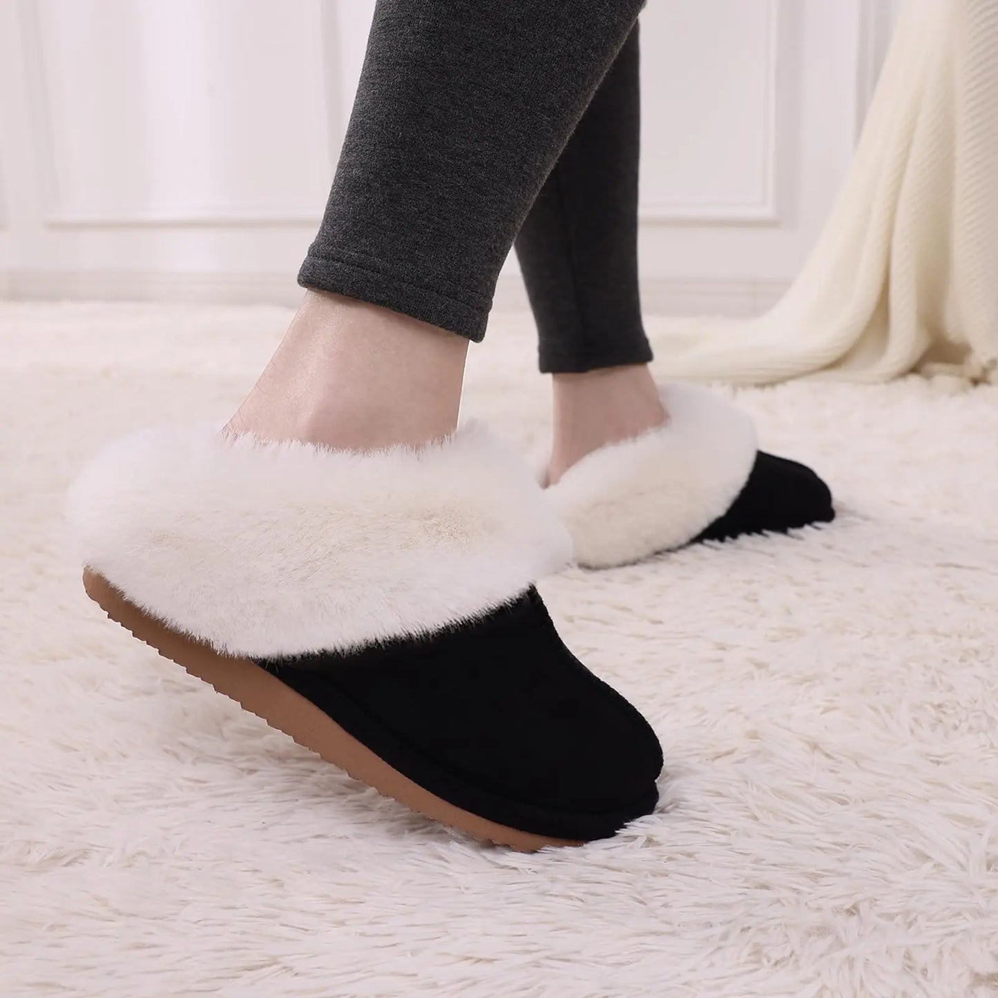 Shevalues Winter Fluffy Slippers For Women Men Furry Fuzzy Home Flats Fur Shoes Indoor Plush Slippers Couple Bedroom Cotton Shoe