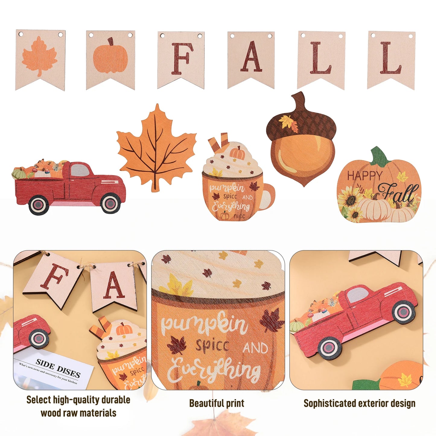 Home Decor Pumpkin Fall Tiered Tray Maple Leaves Decorative Ornaments Signs Happy Autumn Truck Acorn Creative Wooden Tabletop