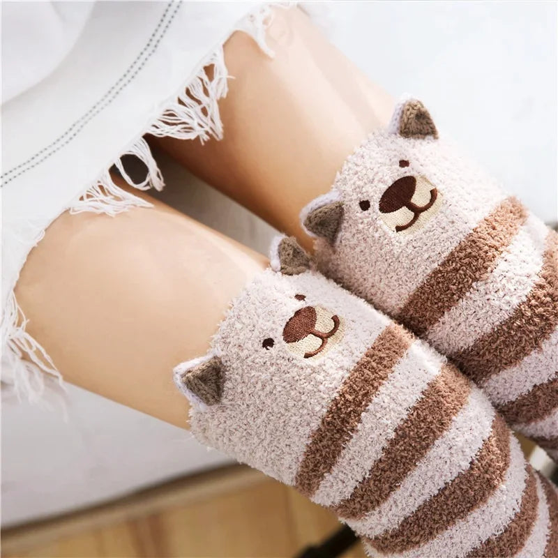 Japanese Mori Girl Animal Modeling Knee Socks Striped Cute Compression Autumn Winter Warm Sock Kawaii Cozy Long Thigh High Socks