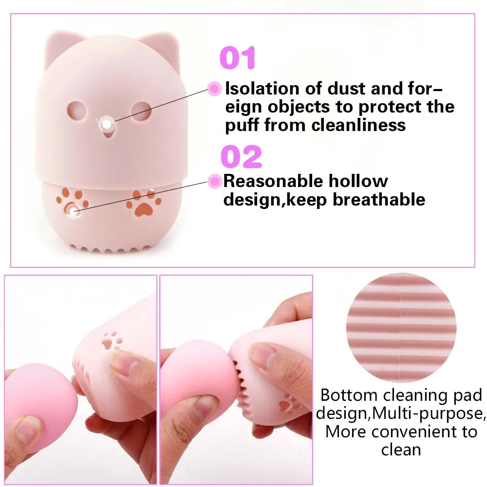 Make Up Sponge Holder Beauty Powder Puff Cleansing Egg Drying Case Silicone Makeup Blender Sponge Portable Face Cosmetics Puff