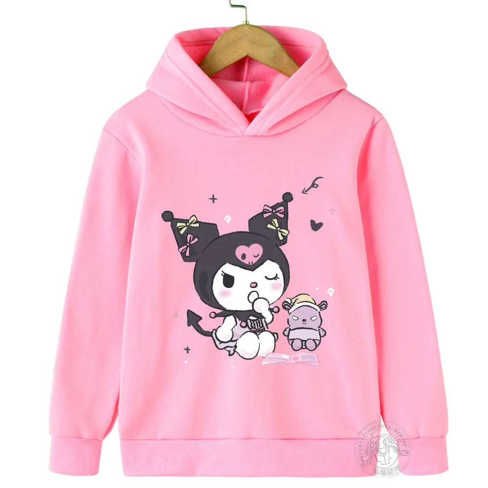 Hello Kitty Kuromi Cartoon Boys and Girls 3-14 Years Old Kawaii Street Casual Sweatshirt Children's Outdoor Sports Hoodie