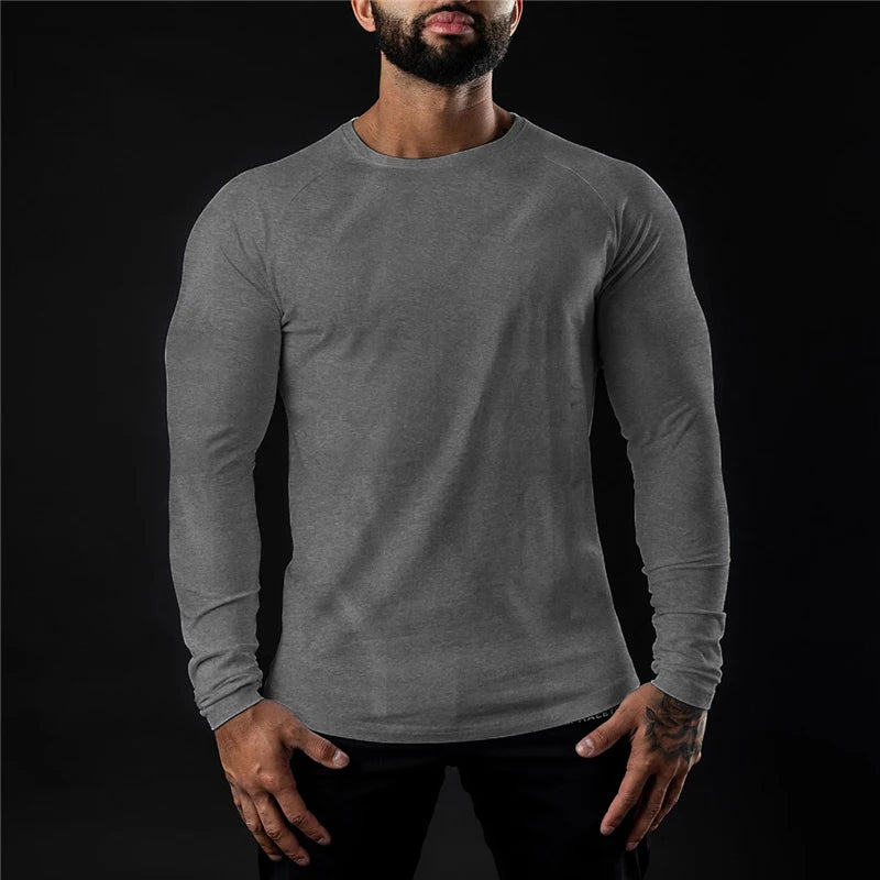 Autumn Fashion Cotton Long Sleeve T-shirt Mens Gym T Shirts Male Bodybuilding Tee Shirts Casual Tops for Men Sportswear