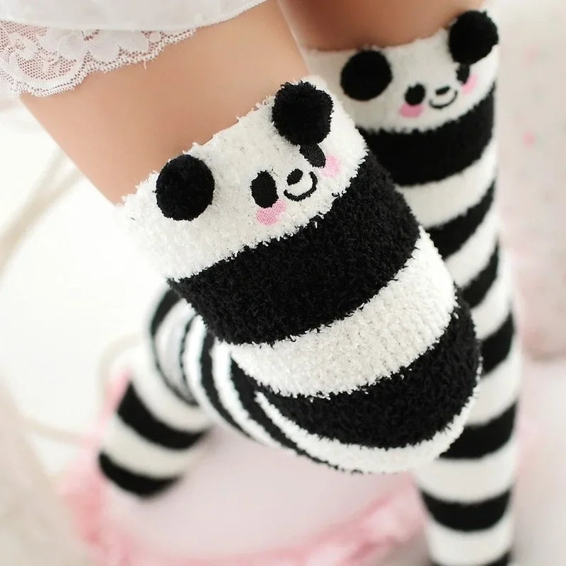 Japanese Mori Girl Animal Modeling Knee Socks Striped Cute Compression Autumn Winter Warm Sock Kawaii Cozy Long Thigh High Socks