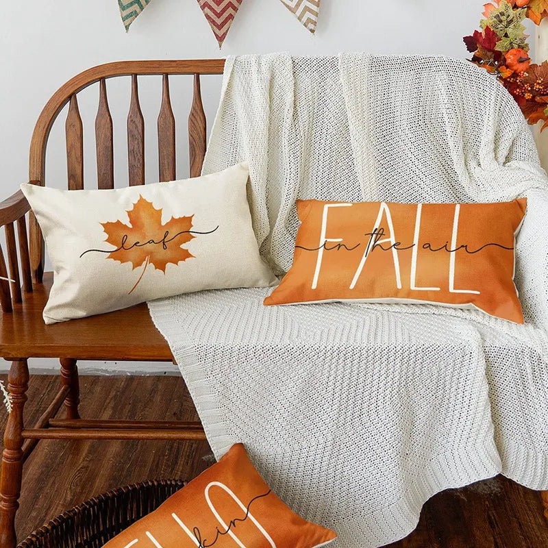 Fall Decor Maple Leaf Throw Pillow Covers, 12 X 20 Pillows Autumn Thanksgiving Cushion Case For Sofa Couch Set Of 4