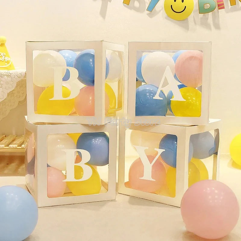 Transparent Letter Balloon Box Baby Shower Decoration Boy Girl 1st Birthday Party Decorations Kids Wedding Decor Supplies