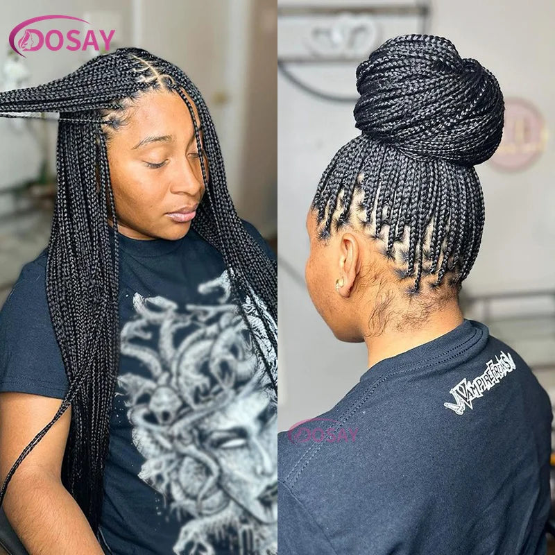 36" Full Lace Braid Wigs Synthetic Box Braided Lace Front Wigs For Black Women Cornrow Knotless Braided Wigs Square Hair Wigs