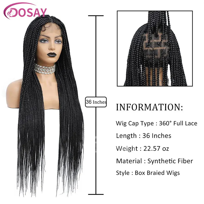 36" Full Lace Braid Wigs Synthetic Box Braided Lace Front Wigs For Black Women Cornrow Knotless Braided Wigs Square Hair Wigs