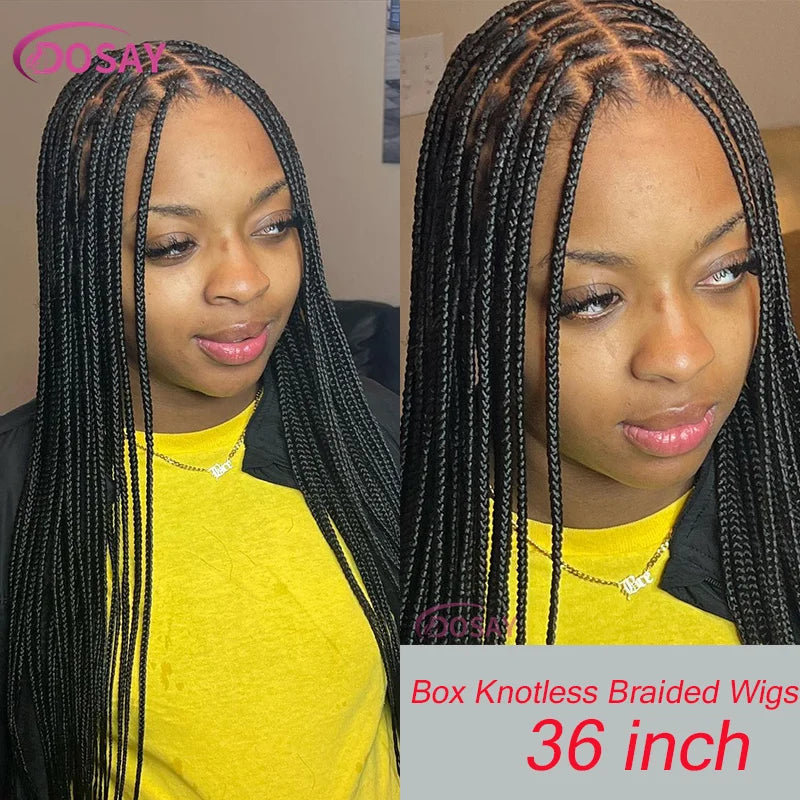 36" Full Lace Braid Wigs Synthetic Box Braided Lace Front Wigs For Black Women Cornrow Knotless Braided Wigs Square Hair Wigs