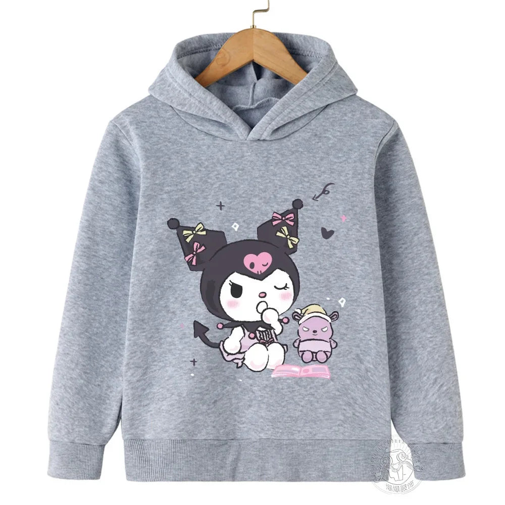 Hello Kitty Kuromi Cartoon Boys and Girls 3-14 Years Old Kawaii Street Casual Sweatshirt Children's Outdoor Sports Hoodie