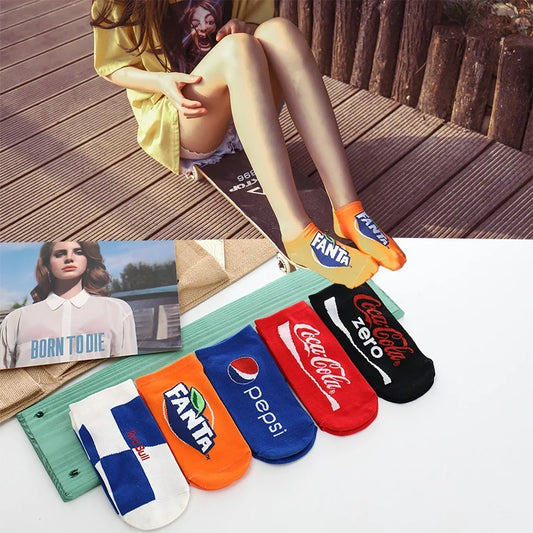 1 Pair Trendy Men Women Colorful Combed Cotton Anckle Socks Boat Socks Tide Brand Cola Funny Socks for Adults