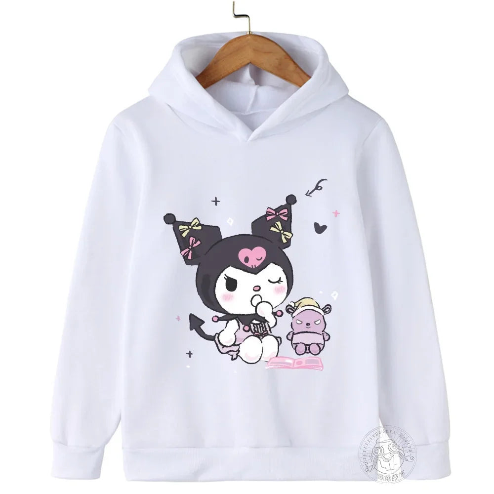 Hello Kitty Kuromi Cartoon Boys and Girls 3-14 Years Old Kawaii Street Casual Sweatshirt Children's Outdoor Sports Hoodie