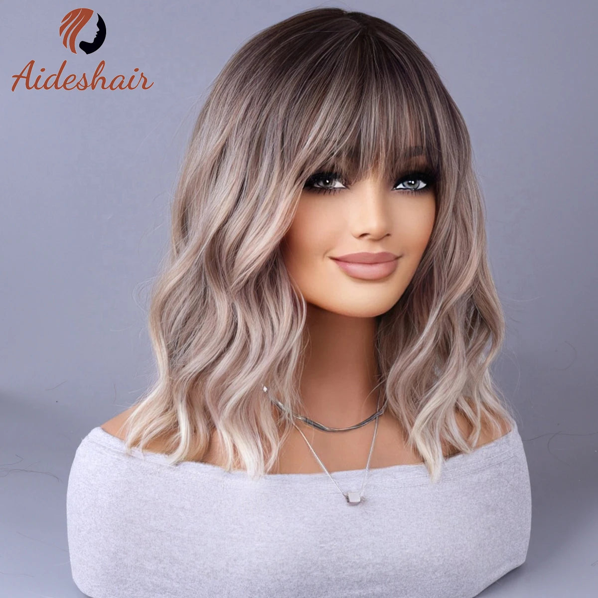 Synthetic wig 2023 New Internet celebrity style with fringe gradually light gray wigs European and American