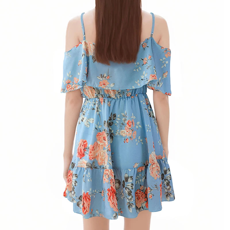 Women Printed Off Shoulder Slip Dress Ruffle Strap Mini Dress Summer Beach Dress 2024 Woman Floral Backless Short Dresses