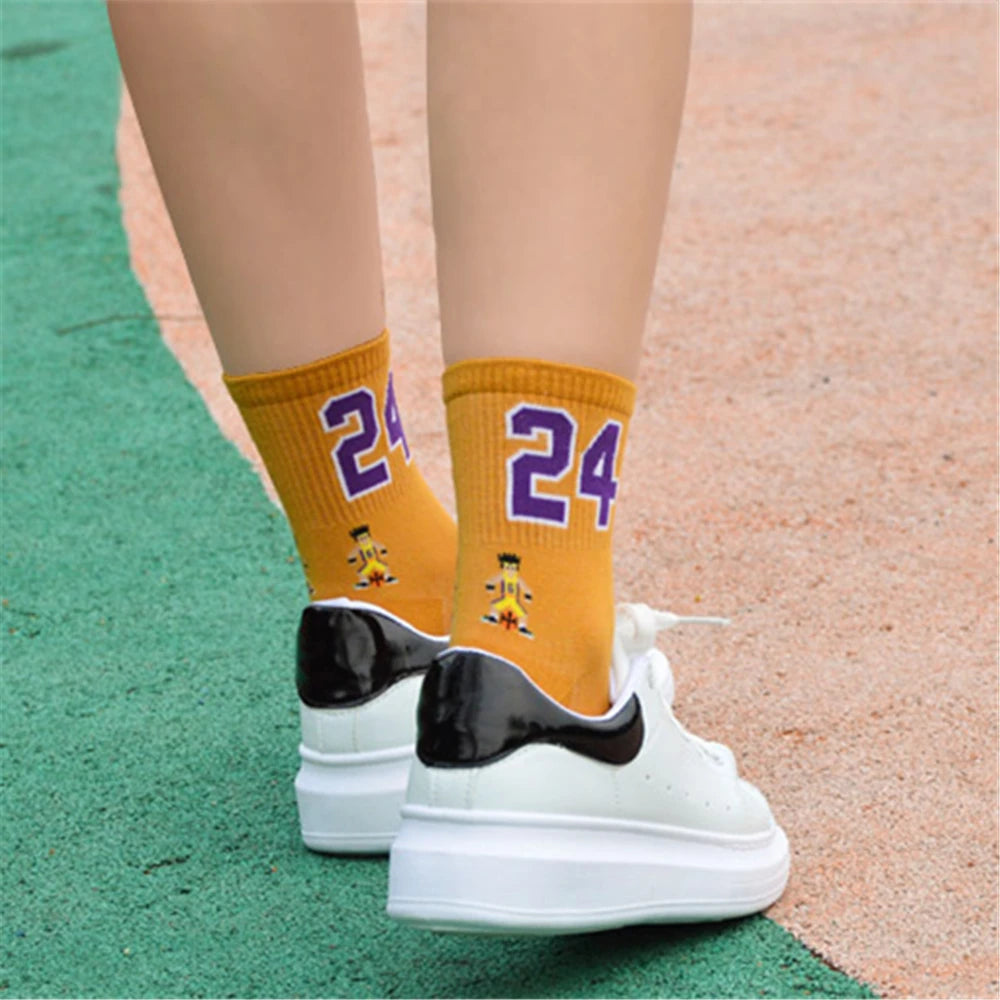 High Quality Fashion Men's Funny Breathable Basketball Sport Stars With Lucky Number 09/21/23/24/35 Unisex Harajuku Happy Socks