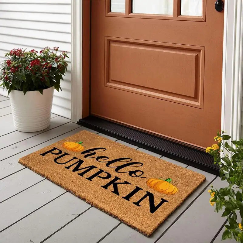 Autumn Welcome Door Mat Pumpkin Floor Mat Fall Seasonal Thanksgiving Halloween Indoor Outdoor Entrance Mat for Indoor Outdoor