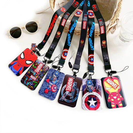 Disney Superhero ID Card Holder Neck Strap Pendant Cool Boys Door Badge Holder Lanyards Keychain Men Work Credential Case Gift