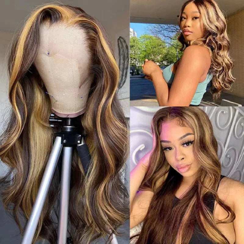 427 Color Body Wave Highlight Ombre 13X4 Lace Front Human Hair 40 Inch Transparent 13X6 HD Lace Frontal Wig Brazilian For Women