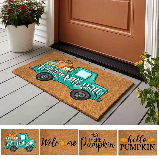 Autumn Welcome Door Mat Pumpkin Floor Mat Fall Seasonal Thanksgiving Halloween Indoor Outdoor Entrance Mat for Indoor Outdoor