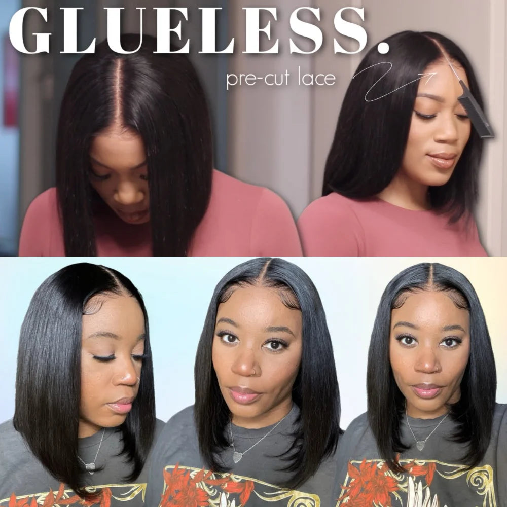 UNice Bye-Bye Knot Wig 7x5 Pre Cut Lace Closure Wig Human Hair Bob Wig Wear Go Glueless Wig Short Bob Lace Wigs for Women