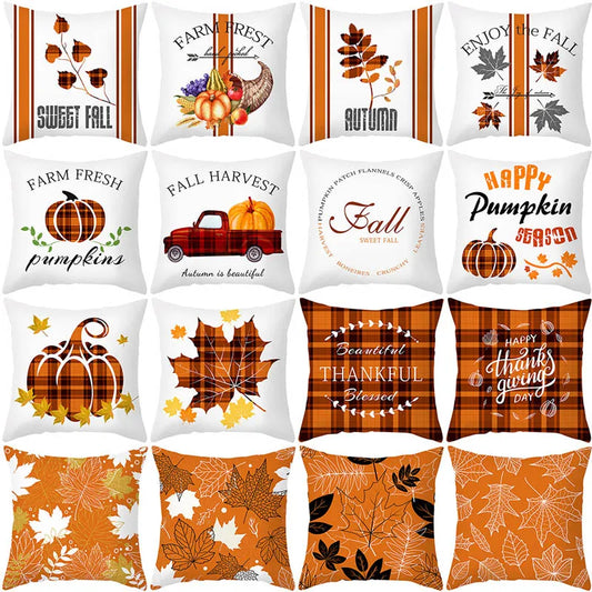 Autumn Maple Leaf Pumpkin Pillow Case Cover Thanksgiving Day Decoration Pillowcase Fall Maple Leaf Pumpkin Pillow Case Cover