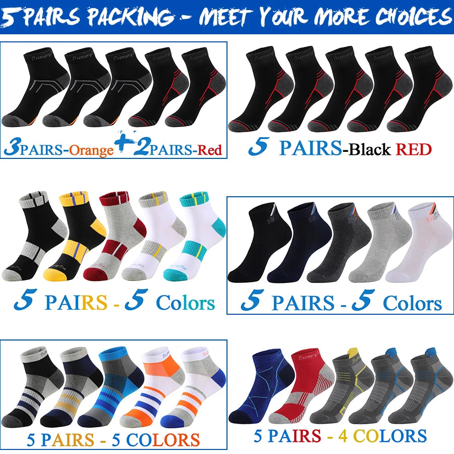 5 Pairs/Lot Mens Running Socks Casual Outdoor Sports Cotton Orange Red Stripes Compression Black 15 Styles Travel Hot Sale 2024