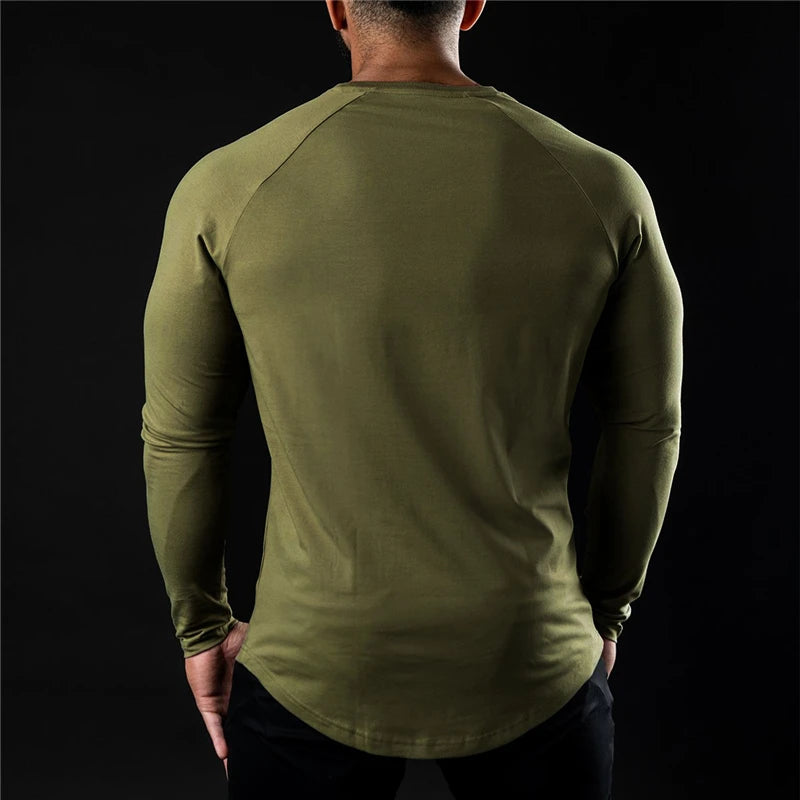 Autumn Fashion Cotton Long Sleeve T-shirt Mens Gym T Shirts Male Bodybuilding Tee Shirts Casual Tops for Men Sportswear