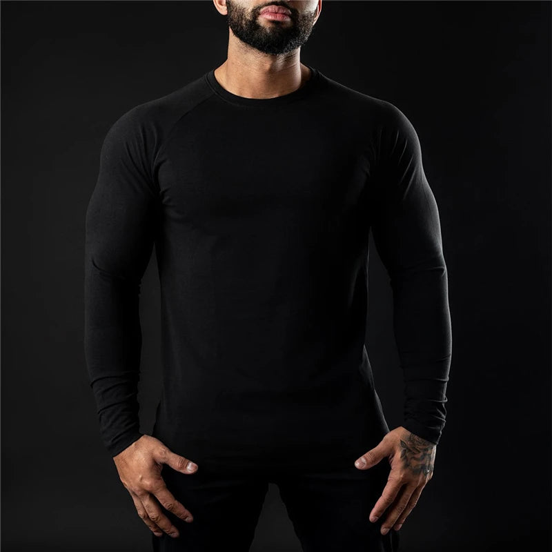 Autumn Fashion Cotton Long Sleeve T-shirt Mens Gym T Shirts Male Bodybuilding Tee Shirts Casual Tops for Men Sportswear