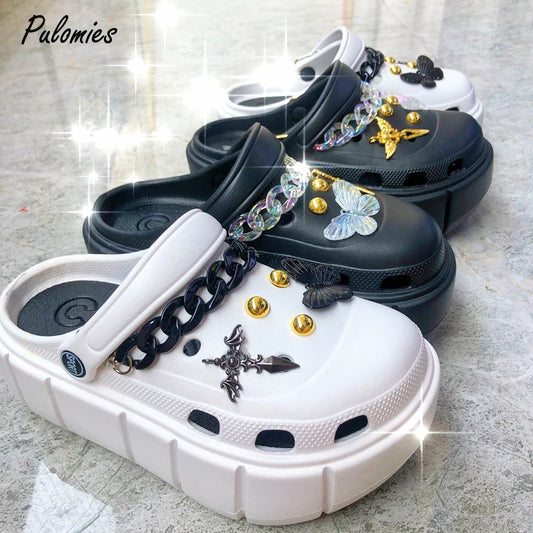 Fashion Women Slippers Sandals Punk Platform Clogs With Charms1